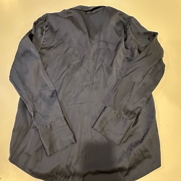 Abercrombie and Fitch Dark Blue Satin Button-Up Shirt Size Medium - Picture 2 of 5